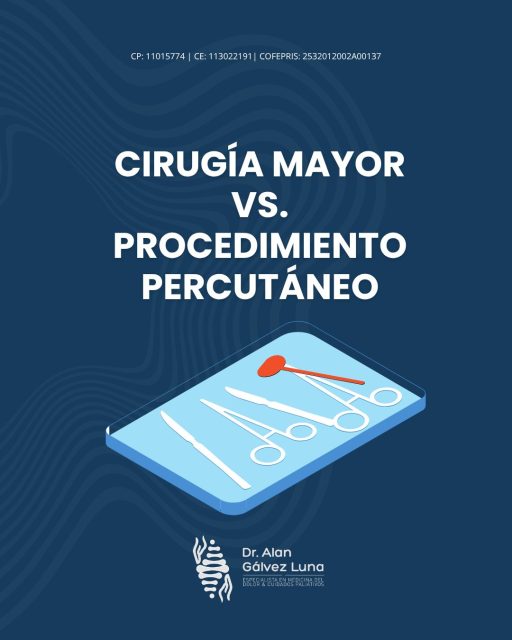 Cirugía mayor vs. procedimientos percutáneos: ¿cuál necesitas realmente?
En Medicina del Dolor, no todos los casos requieren una cirugía mayor. Muchos padecimientos pueden tratarse con procedimientos percutáneos, técnicas mínimamente invasivas que permiten actuar directamente sobre la causa del dolor con menos riesgo, menor recuperación y mejores resultados funcionales.
La clave está en una valoración precisa que determine cuándo un procedimiento percutáneo es suficiente y cuándo una cirugía mayor es verdaderamente necesaria.
👨‍⚕️ Dr. Alan Valente Gálvez Luna
Medicina del Dolor y Algología
📍 Plaza Cititower, Guadalajara, Jal.
📍 Cráter 10, Guadalupe, Zac.
📲 Guadalajara: +52 1 33 4675 6141
📲 Zacatecas: +52 1 492 268 8645
🆔 Céd. Prof. 11015774 | Céd. Esp. 13022191
🧾 COFEPRIS Santa Fe: 2532012002A00137 | COFEPRIS GDL Instituto ION: 2514102002A00839